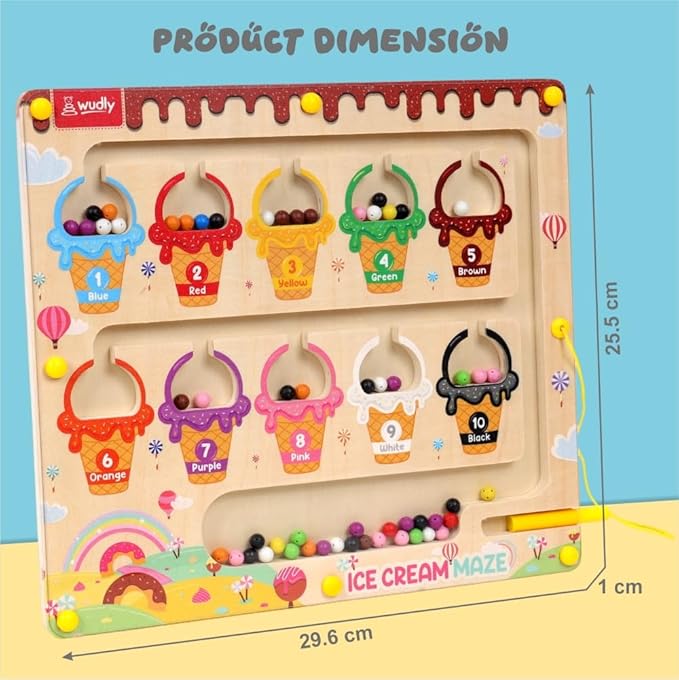 Wooden Ice Cream Maze Magnetic Puzzle Board