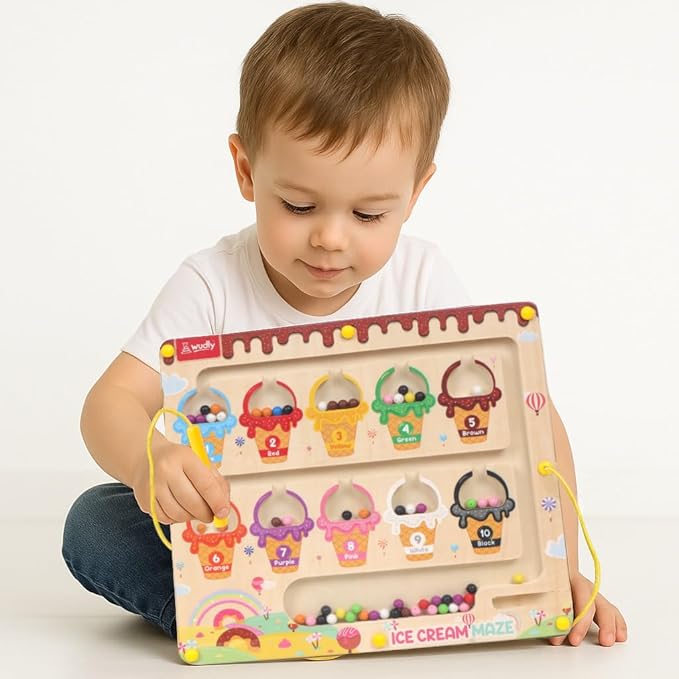 Wooden Ice Cream Maze Magnetic Puzzle Board
