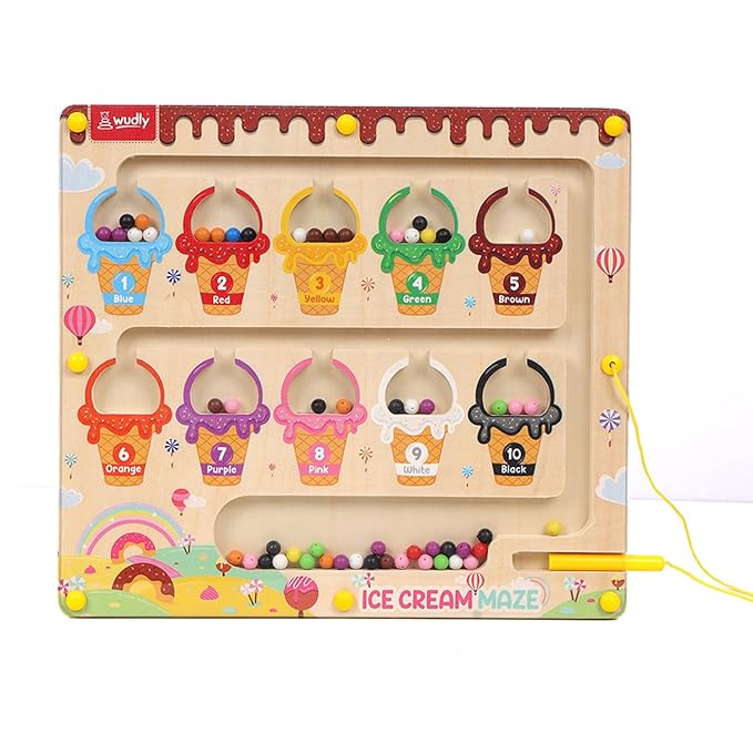 Wooden Ice Cream Maze Magnetic Puzzle Board